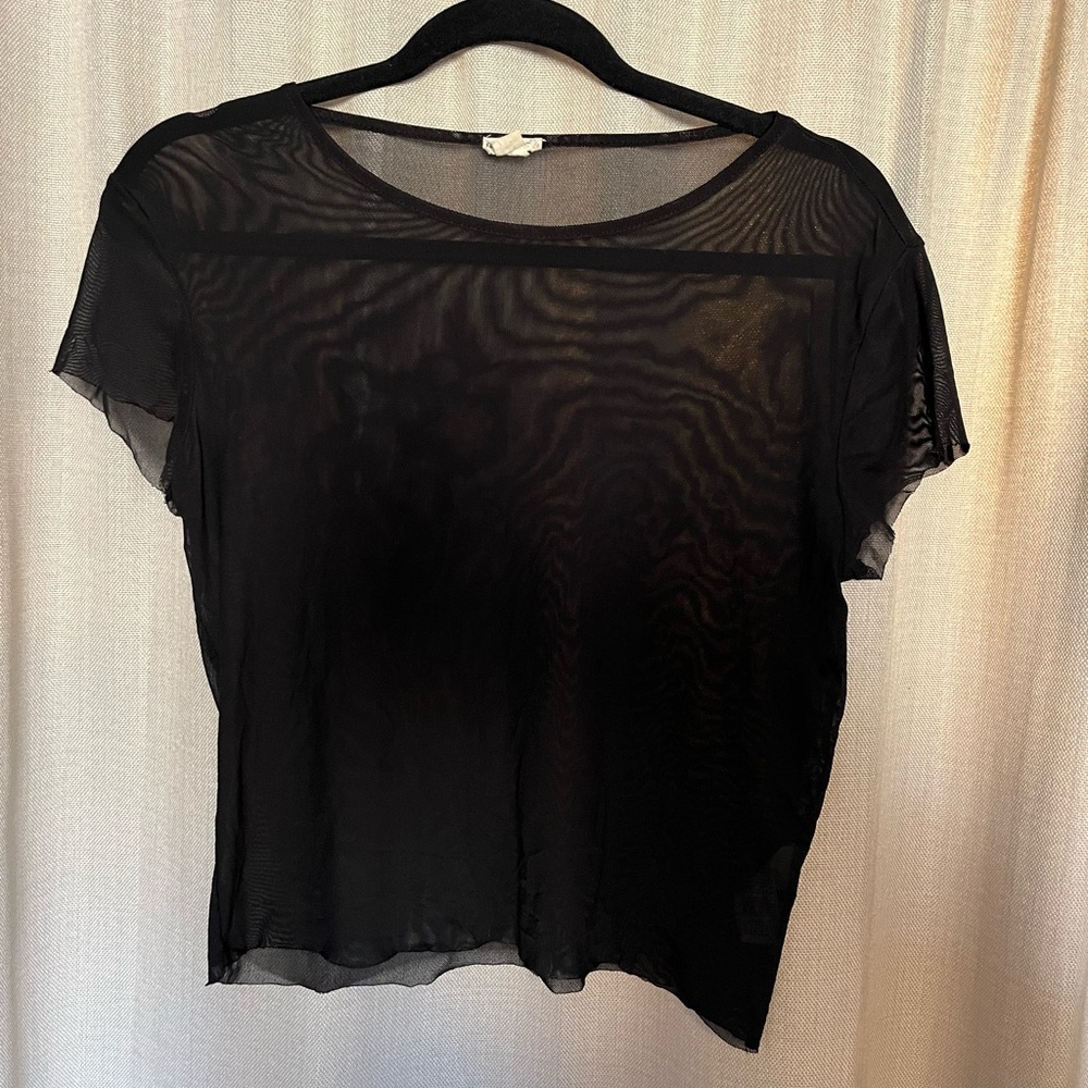 Garage Black Sheer Short Sleeve Top
